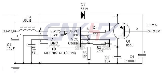 使用MC34063制作3.6V轉9V電路